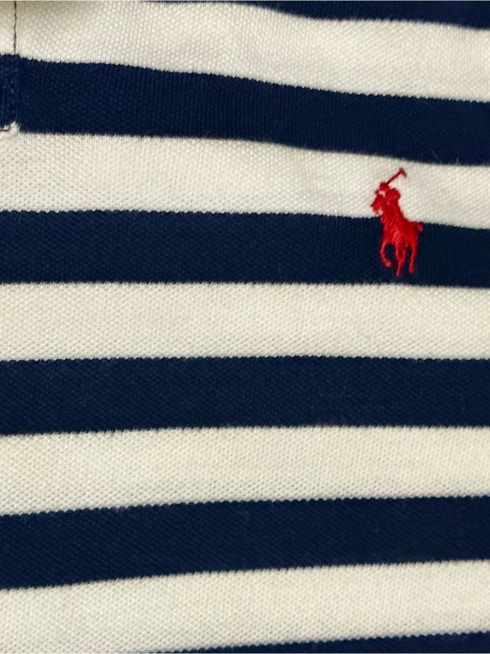 Ralph Lauren Navy and White Striped Polo with Red Logo custom slim fit